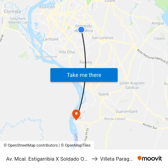 Av. Mcal. Estigarribia X Soldado Ovelar to Villeta Paraguay map