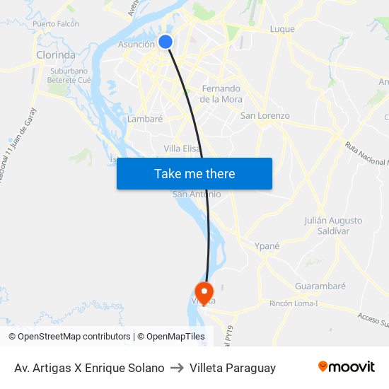 Av. Artigas X Enrique Solano to Villeta Paraguay map
