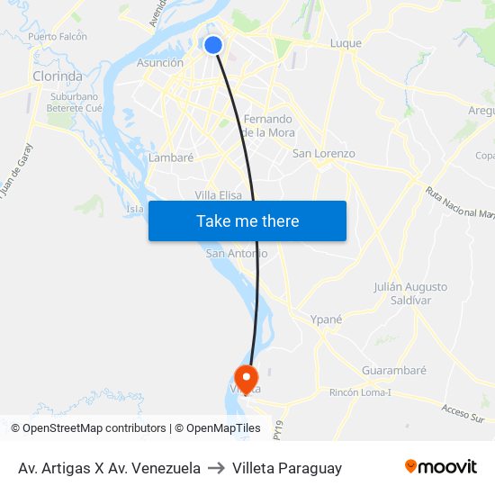 Av. Artigas X Av. Venezuela to Villeta Paraguay map