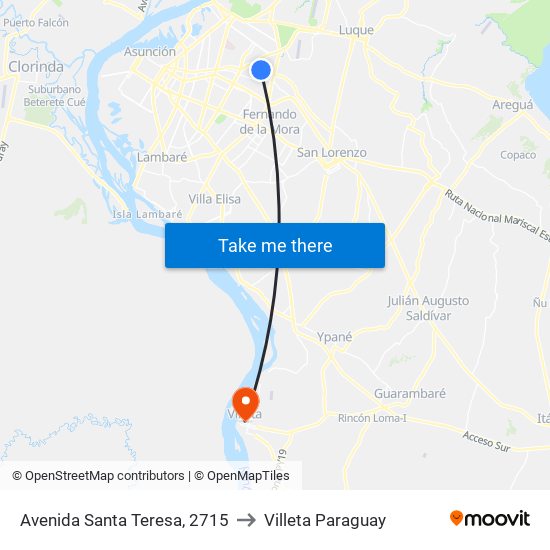 Avenida Santa Teresa, 2715 to Villeta Paraguay map