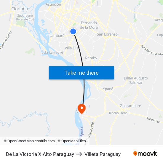 De La Victoria X Alto Paraguay to Villeta Paraguay map