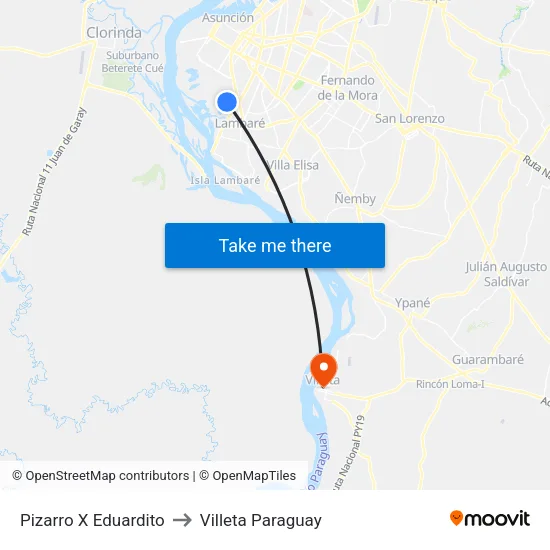 Pizarro X Eduardito to Villeta Paraguay map