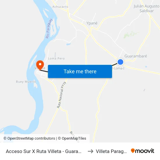 Acceso Sur X Ruta Villeta - Guarambaré to Villeta Paraguay map