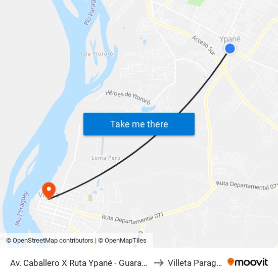 Av. Caballero X Ruta Ypané - Guarambaré to Villeta Paraguay map