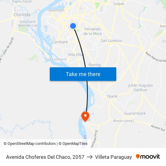 Avenida Choferes Del Chaco, 2057 to Villeta Paraguay map