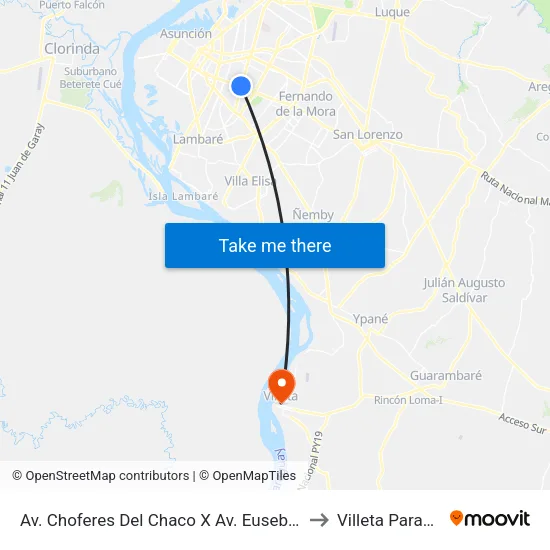 Av. Choferes Del Chaco X Av. Eusebio Ayala to Villeta Paraguay map