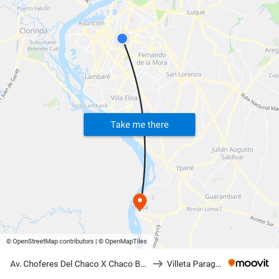 Av. Choferes Del Chaco X Chaco Boreal to Villeta Paraguay map