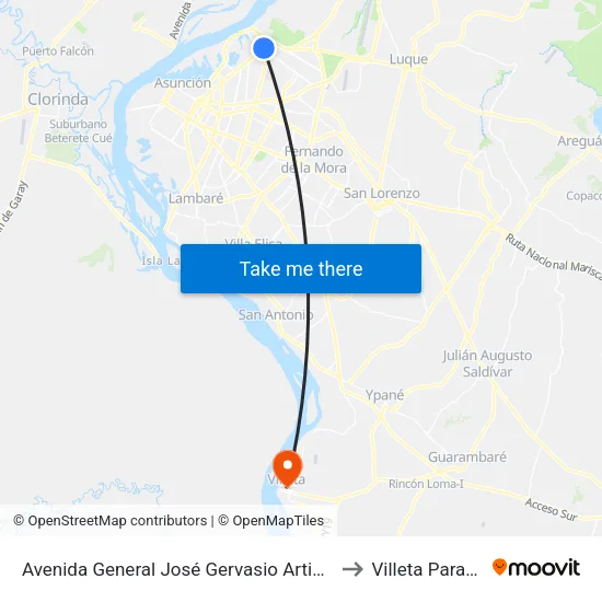 Avenida General José Gervasio Artigas, 3939 to Villeta Paraguay map