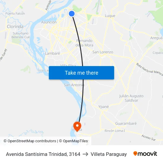 Avenida Santísima Trinidad, 3164 to Villeta Paraguay map