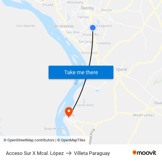 Acceso Sur X Mcal. López to Villeta Paraguay map