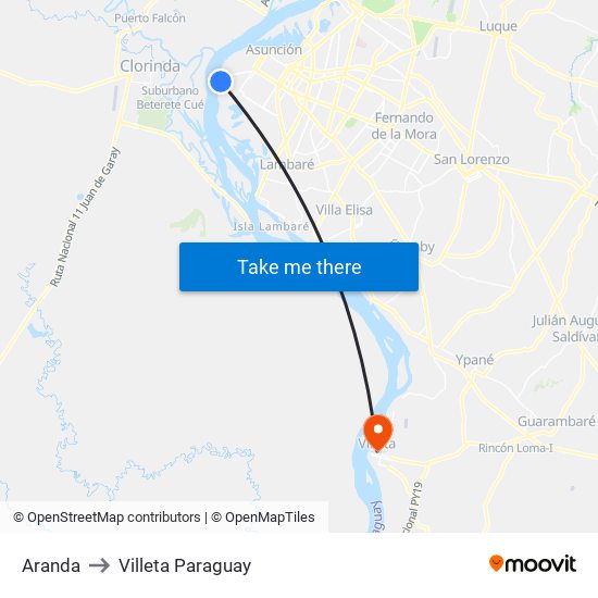 Aranda to Villeta Paraguay map