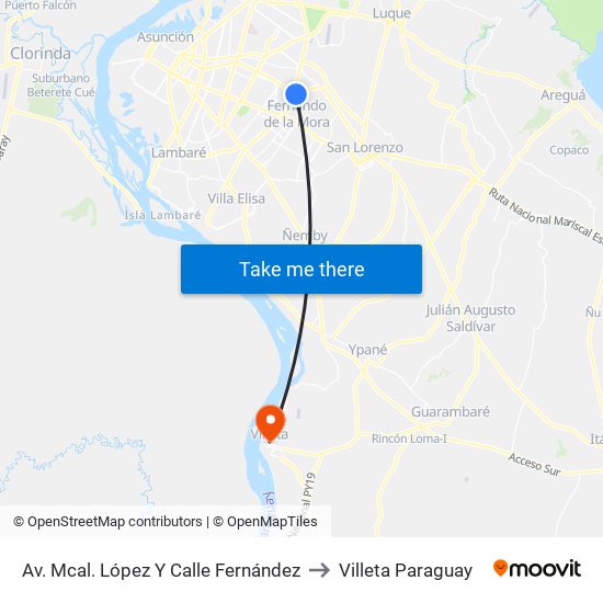 Av. Mcal. López Y Calle Fernández to Villeta Paraguay map
