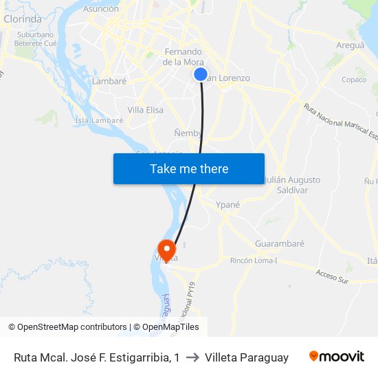 Ruta Mcal. José F. Estigarribia, 1 to Villeta Paraguay map