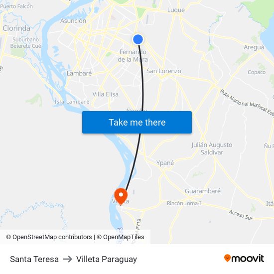 Santa Teresa to Villeta Paraguay map