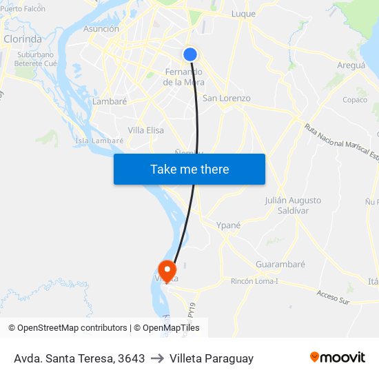 Avda. Santa Teresa, 3643 to Villeta Paraguay map