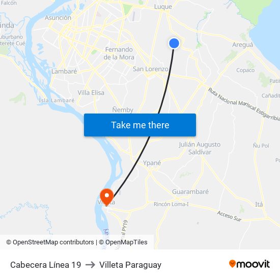 Cabecera Línea 19 to Villeta Paraguay map