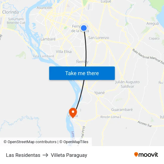 Las Residentas to Villeta Paraguay map