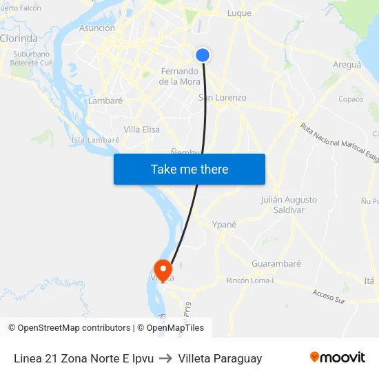 Cnel. Duarte X Antonio Ruiz to Villeta Paraguay map