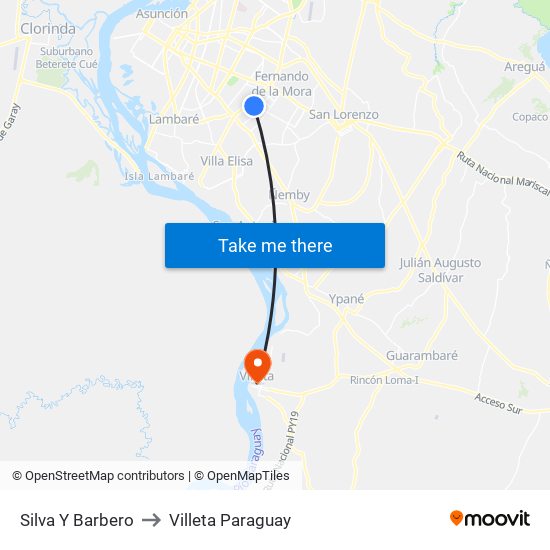 Silva Y Barbero to Villeta Paraguay map