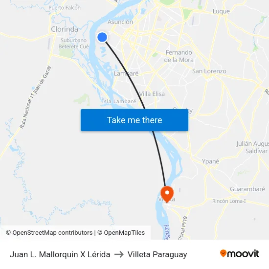 Juan L. Mallorquin X Lérida to Villeta Paraguay map