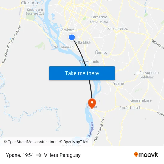 Avda. San Isidro X Margarita Roman to Villeta Paraguay map