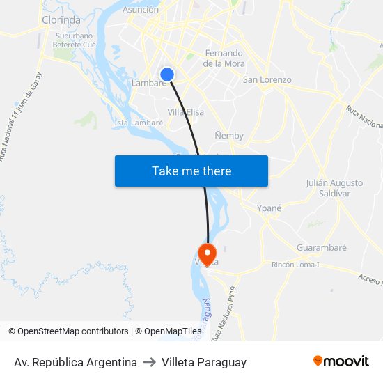 Av. República Argentina to Villeta Paraguay map