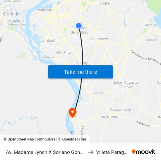 Av. Madame Lynch X Soriano Gonzalez to Villeta Paraguay map