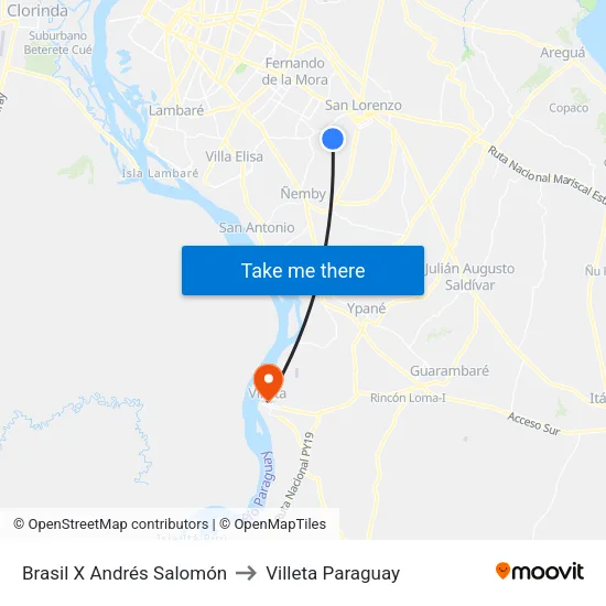Brasil X Andrés Salomón to Villeta Paraguay map