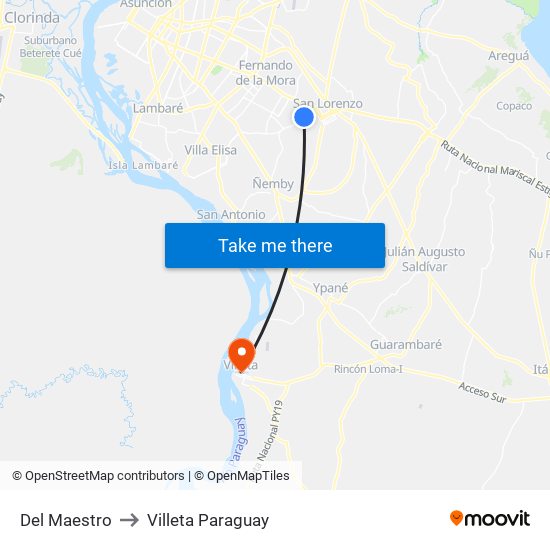 Del Maestro to Villeta Paraguay map