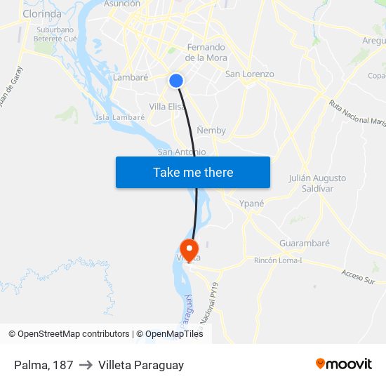 Palma, 187 to Villeta Paraguay map