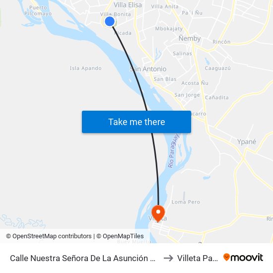 Calle Nuestra Señora De La Asunción Y Calle Santa Cecilia to Villeta Paraguay map