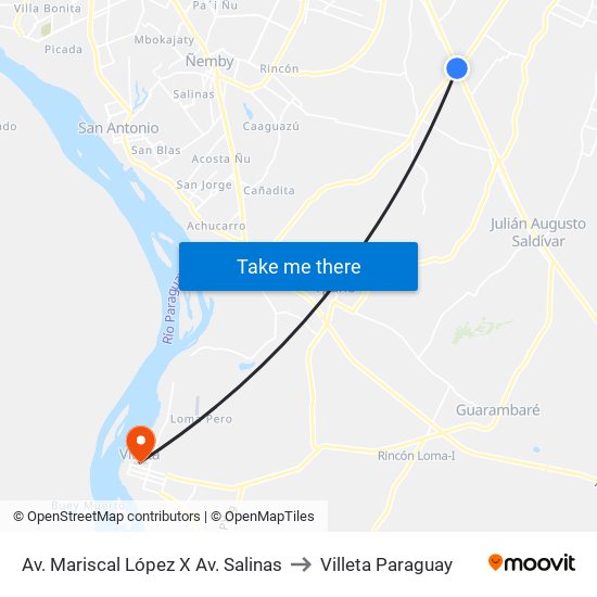 Av. Mariscal López X Av. Salinas to Villeta Paraguay map