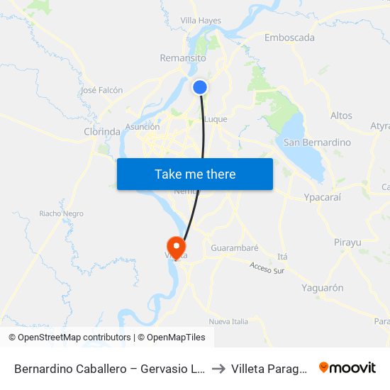 Bernardino Caballero – Gervasio León to Villeta Paraguay map