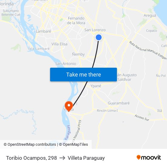 Toribio Ocampos, 298 to Villeta Paraguay map