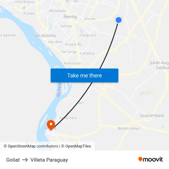 Goliat to Villeta Paraguay map