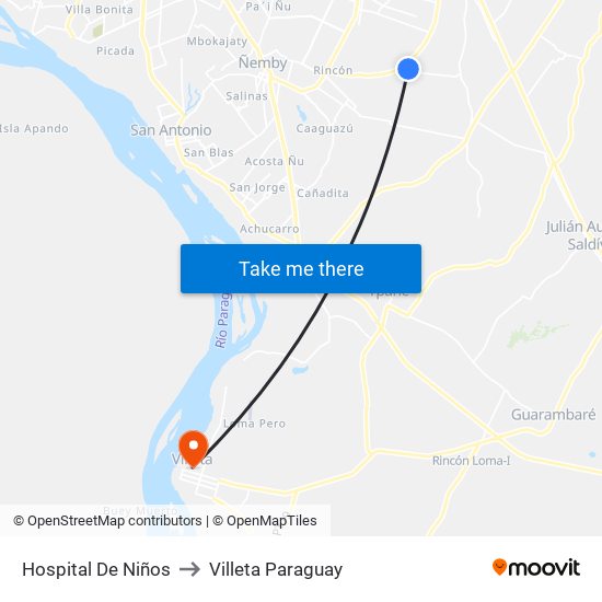 Hospital De Niños to Villeta Paraguay map