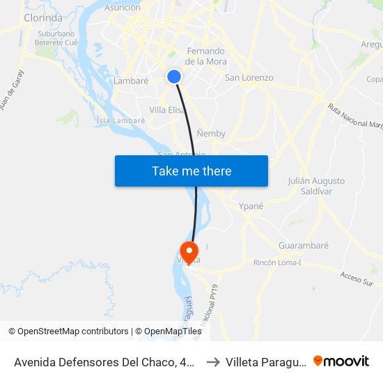 Avenida Defensores Del Chaco, 4893 to Villeta Paraguay map