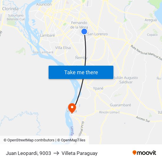 Juan Leopardi, 9003 to Villeta Paraguay map