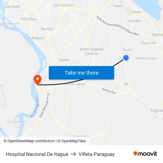 Hospital Nacional De Itaguá to Villeta Paraguay map