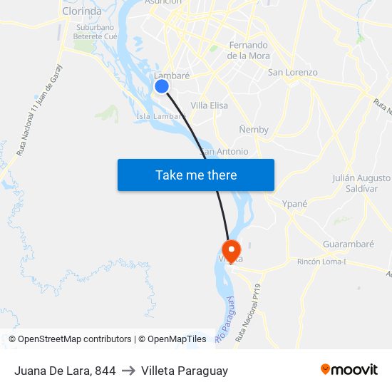 Juana De Lara, 844 to Villeta Paraguay map