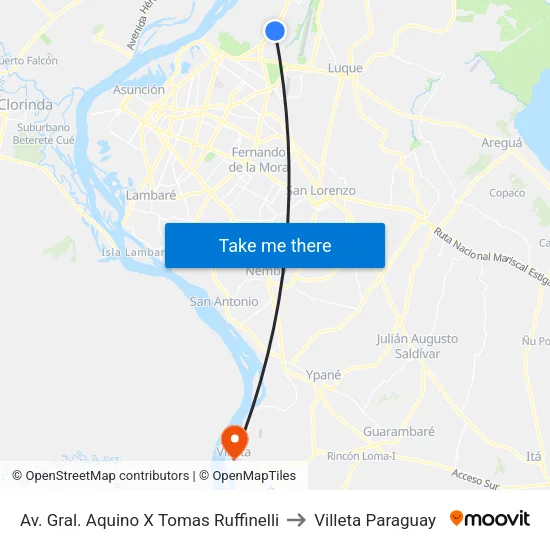 Av. Gral. Aquino X Tomas Ruffinelli to Villeta Paraguay map