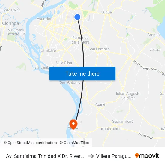Av. Santísima Trinidad X Dr. Riveros to Villeta Paraguay map
