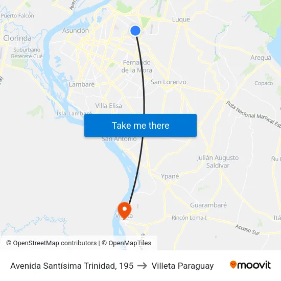 Av. Santísima Trinidad X Overava to Villeta Paraguay map