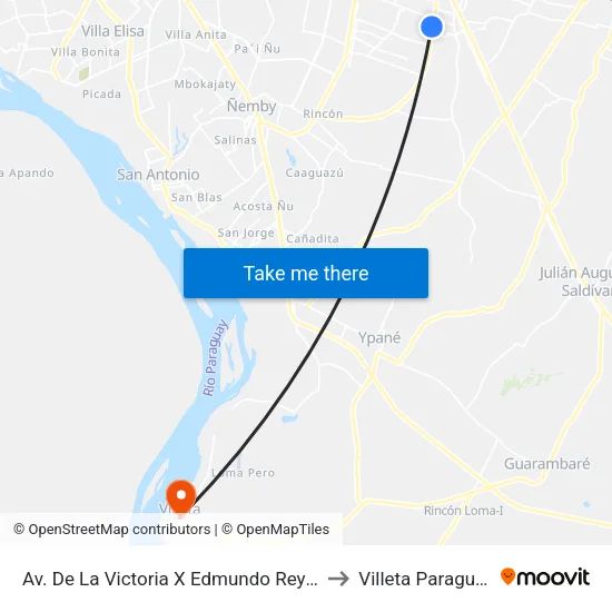 Av. De La Victoria X Edmundo Reyes to Villeta Paraguay map