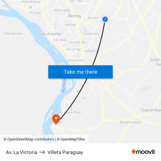 Av. La Victoria to Villeta Paraguay map