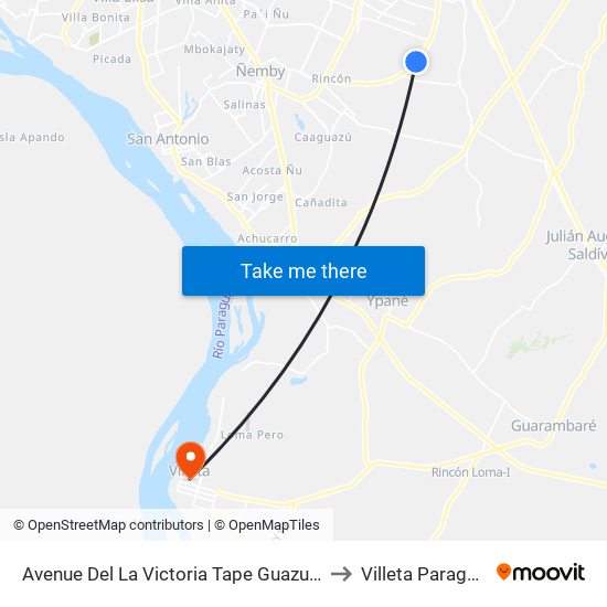 Avenue Del La Victoria Tape Guazu, 55 to Villeta Paraguay map