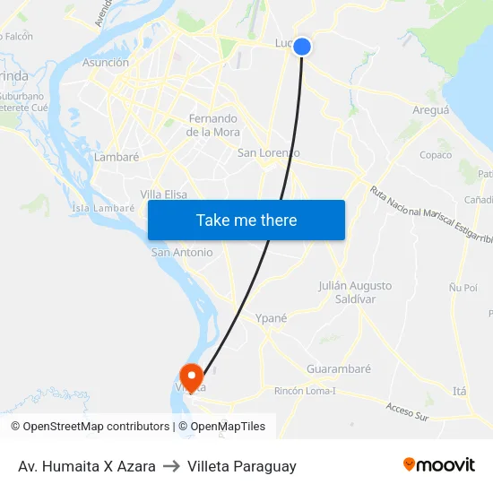 Av. Humaita X Azara to Villeta Paraguay map