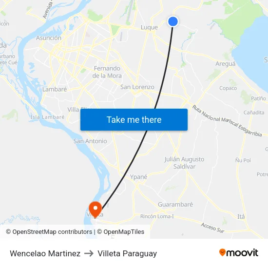 Wencelao Martinez to Villeta Paraguay map