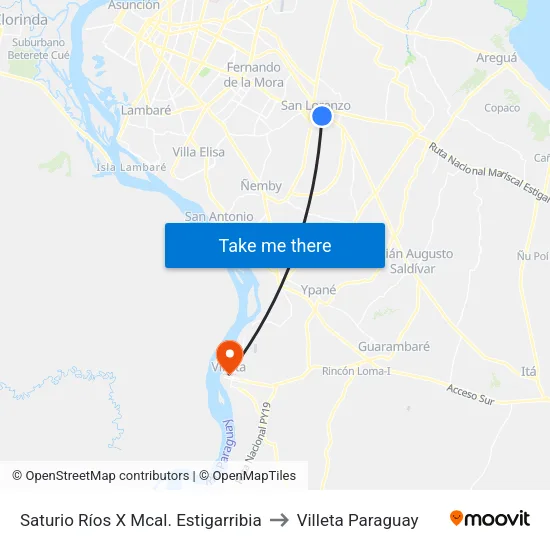 Saturio Ríos X Mcal. Estigarribia to Villeta Paraguay map