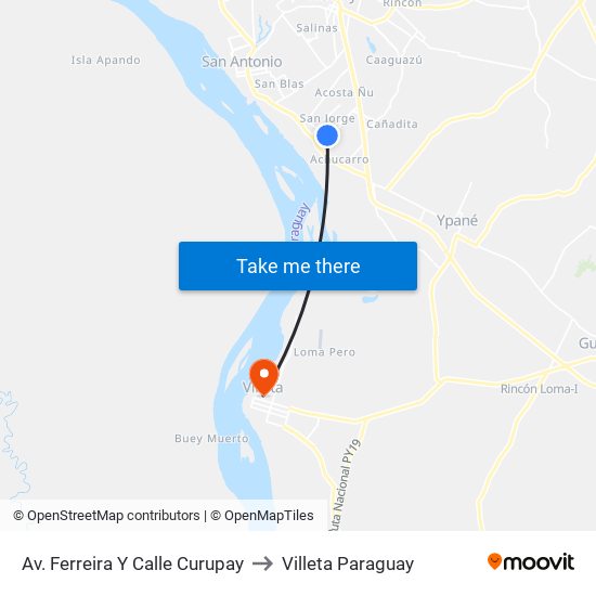 Av. Ferreira Y Calle Curupay to Villeta Paraguay map